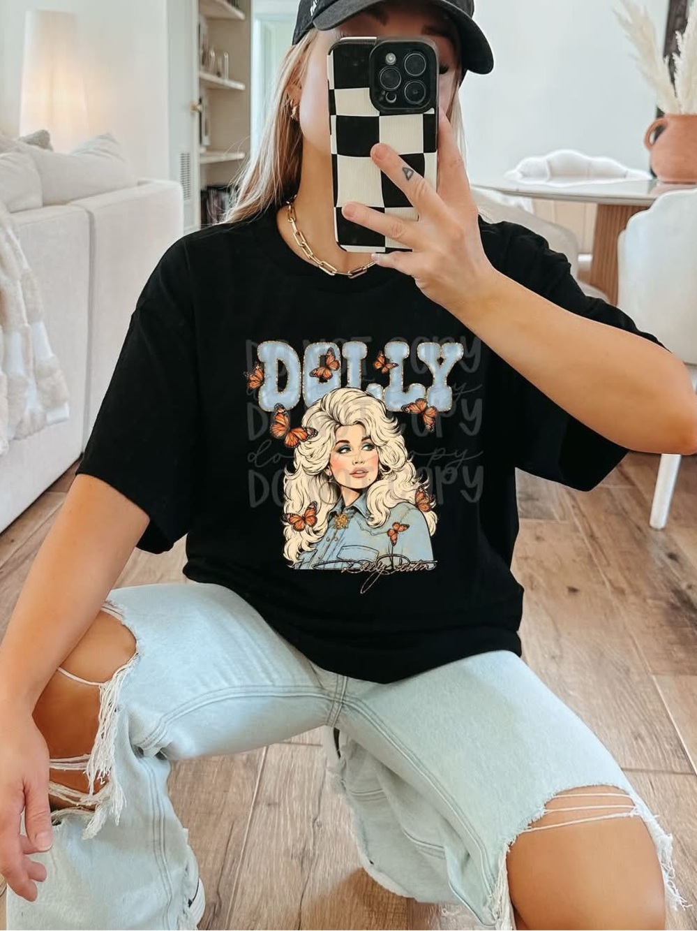 Dollywood Black Graphic Tee with Dolly Portrait XS -3X